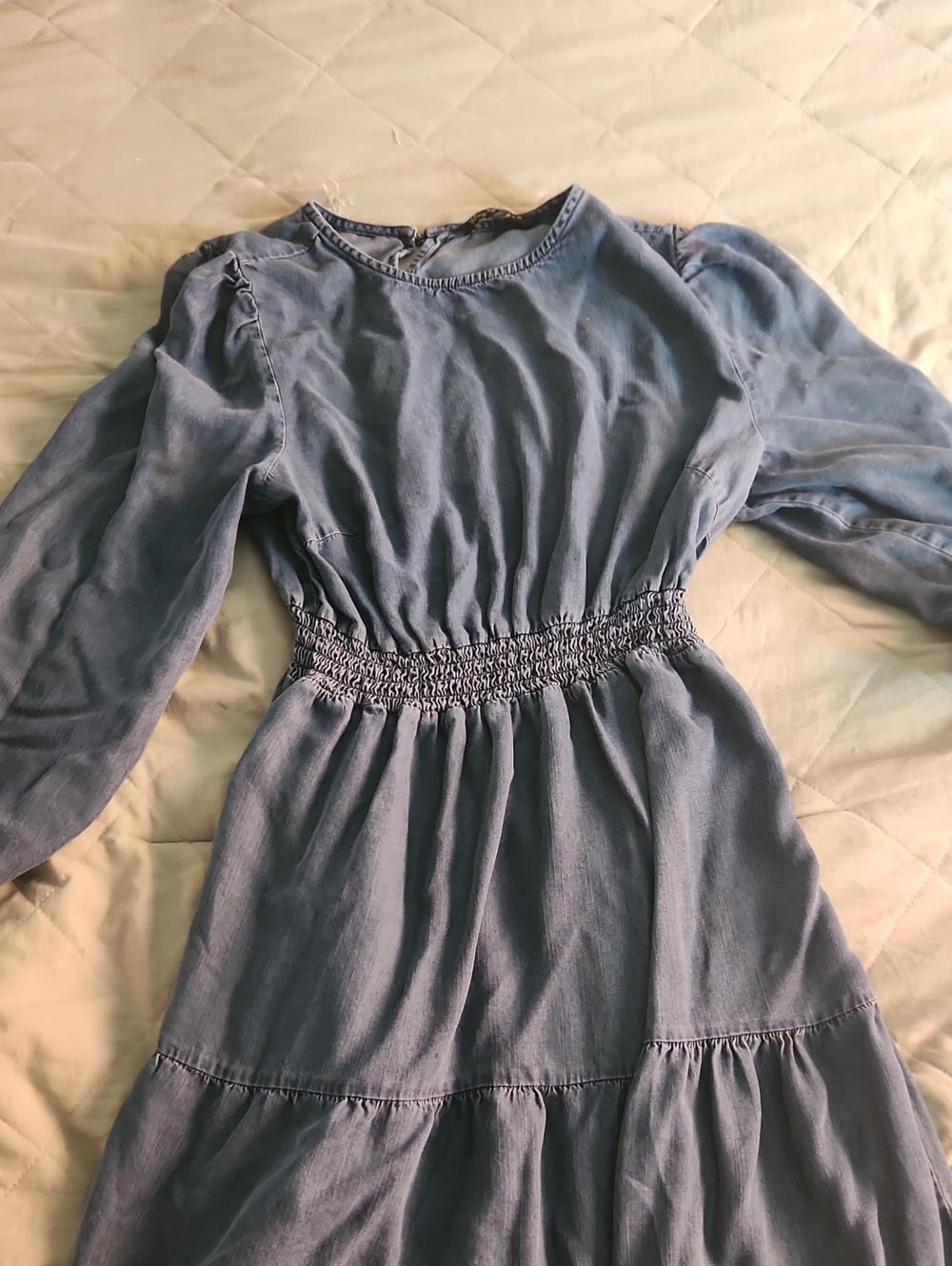 Velvet Heart Light Blue Smocked Waist Long Sleeve Dress